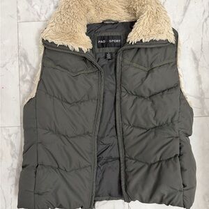 Paolo Olive Green Puffer Vest with Faux Shearling Collar
